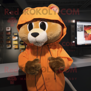 Orange Rat mascot costume character dressed with a Hoodie and Wallets