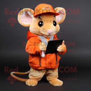 Orange Rat mascot costume character dressed with a Hoodie and Wallets