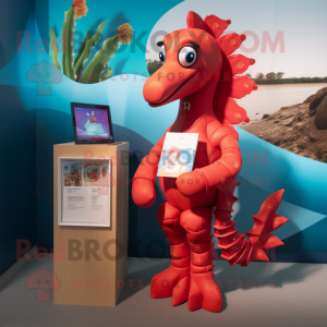 Red Sea Horse mascot costume character dressed with a Swimwear and Wallets