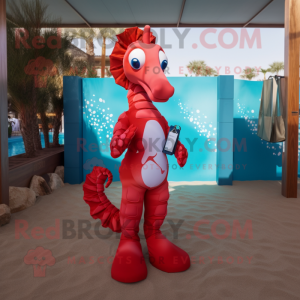 Red Sea Horse mascot costume character dressed with a Swimwear and Wallets