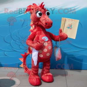 Red Sea Horse mascot costume character dressed with a Swimwear and Wallets