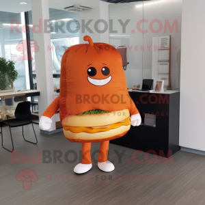 Orange Hamburger mascot costume character dressed with a Dress Pants and Tote bags