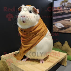 Cream Guinea Pig mascot costume character dressed with a Wrap Skirt and Scarves
