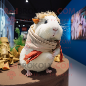 Cream Guinea Pig mascot costume character dressed with a Wrap Skirt and Scarves