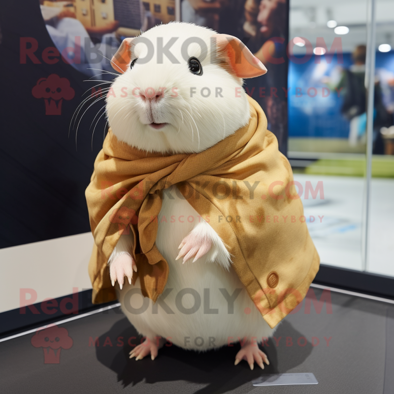 Cream Guinea Pig mascot costume character dressed with a Wrap Skirt and Scarves