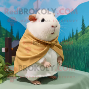 Cream Guinea Pig mascot costume character dressed with a Wrap Skirt and Scarves