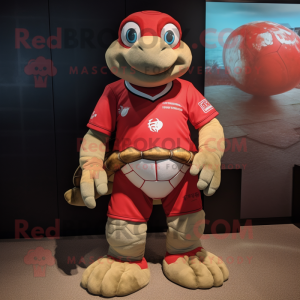 Red Sea Turtle mascot costume character dressed with a Rugby Shirt and Tie pins