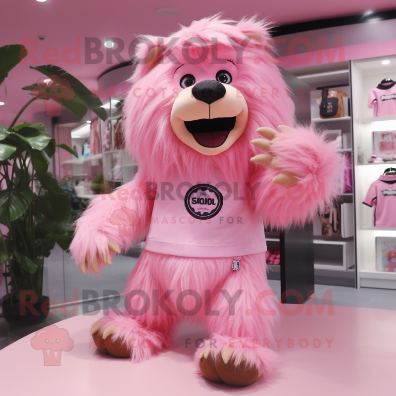 Pink Sloth Bear mascot costume character dressed with a Shorts and Hair clips