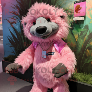 Pink Sloth Bear mascot costume character dressed with a Shorts and Hair clips