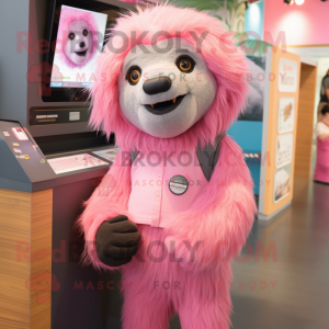 Pink Sloth Bear mascot costume character dressed with a Shorts and Hair clips