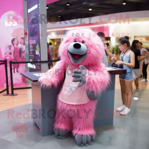 Pink Sloth Bear mascot costume character dressed with a Shorts and Hair clips