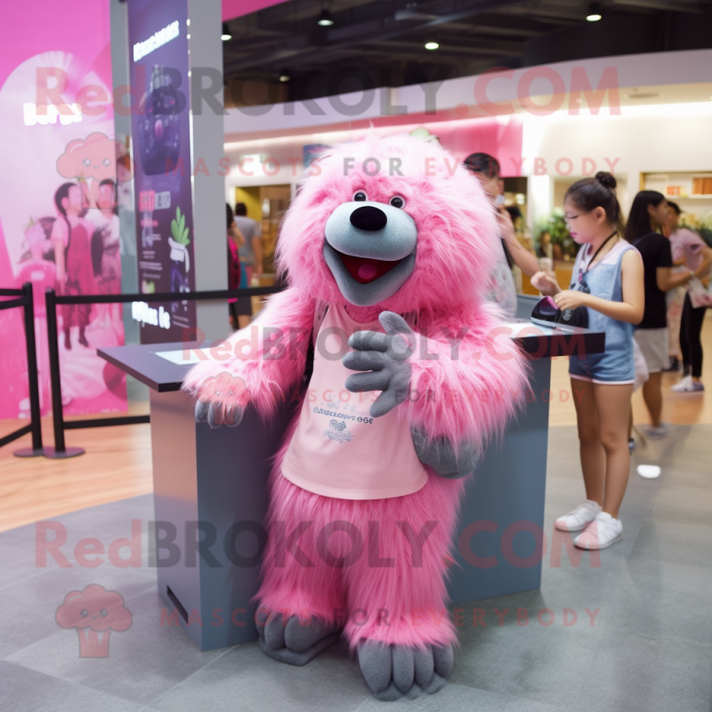 Pink Sloth Bear mascot costume character dressed with a Shorts and Hair clips