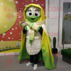 Lime Green Pizza Slice mascot costume character dressed with a Parka and Scarves