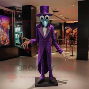Purple Stilt Walker mascot costume character dressed with a Suit Jacket and Anklets