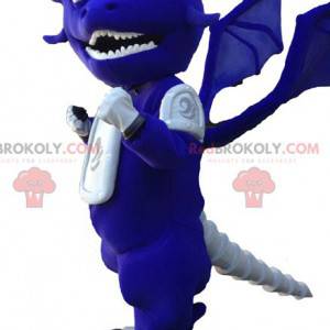 Divertida y original mascota dragón azul y blanco. -