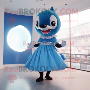 Sky Blue Killer Whale mascot costume character dressed with a Circle Skirt and Headbands