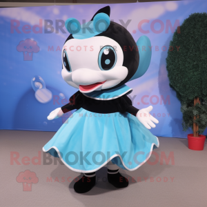 Sky Blue Killer Whale mascot costume character dressed with a Circle Skirt and Headbands