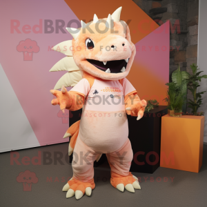 Peach Stegosaurus mascot costume character dressed with a T-Shirt and Anklets