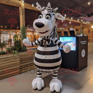 Cream Zebra mascot costume character dressed with a Maxi Skirt and Suspenders