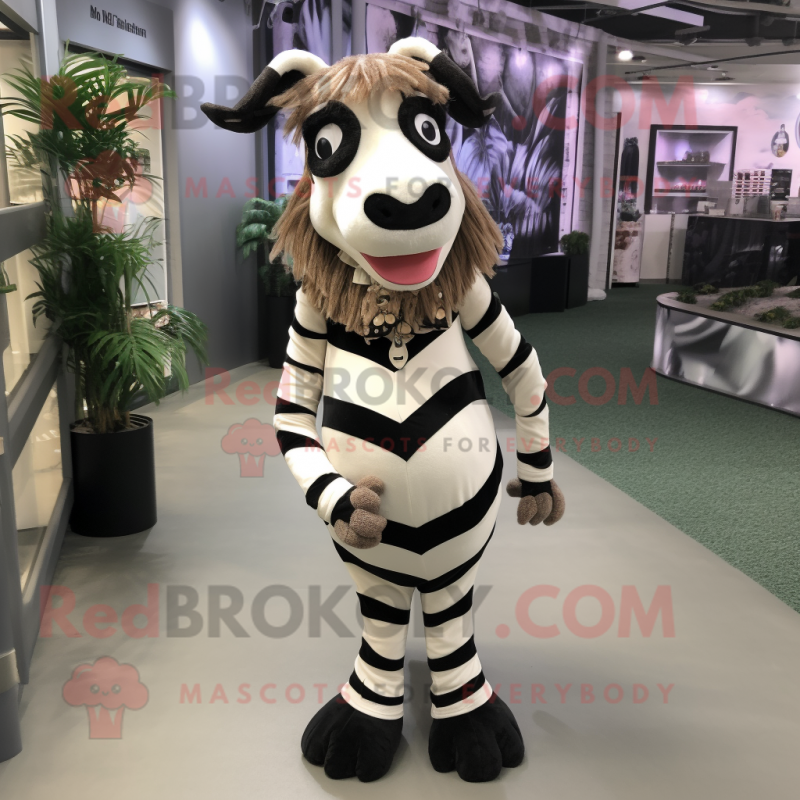 Cream Zebra mascot costume character dressed with a Maxi Skirt and Suspenders Cream Zebra mascot costume character dressed with a Maxi Skirt and Suspenders