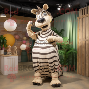 Cream Zebra mascot costume character dressed with a Maxi Skirt and Suspenders