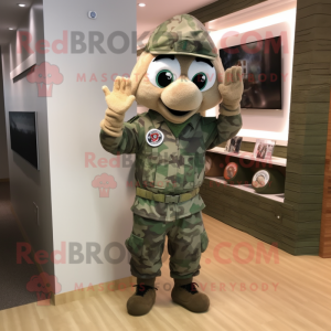 Beige Green Beret mascot costume character dressed with a Leggings and Headbands