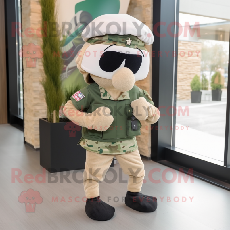 Beige Green Beret mascot costume character dressed with a Leggings and Headbands Beige Green Beret mascot costume character dressed with a Leggings and Headbands