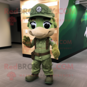 Beige Green Beret mascot costume character dressed with a Leggings and Headbands