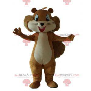Esquilo marrom e bege, mascote sorridente e peludo -