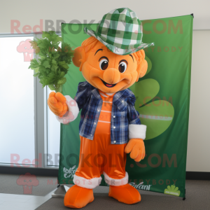 Orange Bunch Of Shamrocks mascot costume character dressed with a Chambray Shirt and Scarf clips
