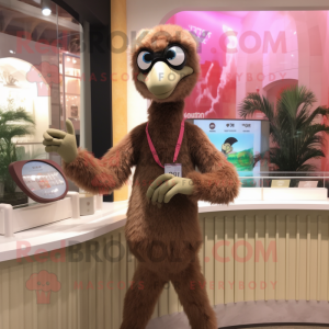 Brown Ostrich mascot costume character dressed with a One-Piece Swimsuit and Bracelet watches