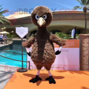 Brown Ostrich mascot costume character dressed with a One-Piece Swimsuit and Bracelet watches