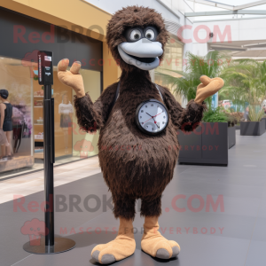 Brown Ostrich mascot costume character dressed with a One-Piece Swimsuit and Bracelet watches