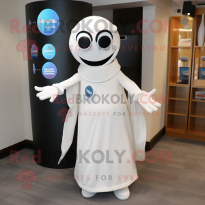 White Momentum mascot costume character dressed with a Wrap Dress and Tie pins