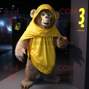 Yellow Baboon mascot costume character dressed with a T-Shirt and Shawls