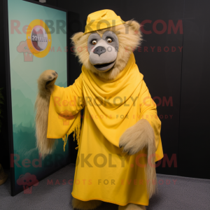 Yellow Baboon mascot costume character dressed with a T-Shirt and Shawls
