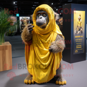 Yellow Baboon mascot costume character dressed with a T-Shirt and Shawls