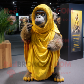 Yellow Baboon mascot costume character dressed with a T-Shirt and Shawls