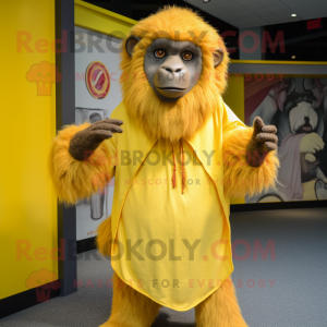 Yellow Baboon mascot costume character dressed with a T-Shirt and Shawls