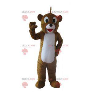 Mascotte d'ours marron et blanc sympathique et souriant -