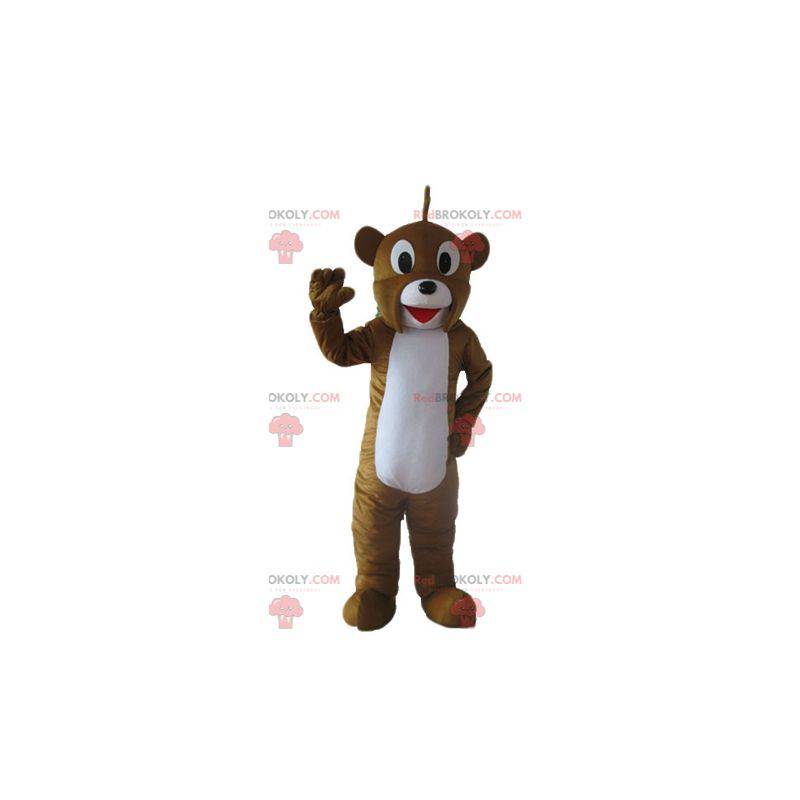 Friendly and smiling brown and white bear mascot -