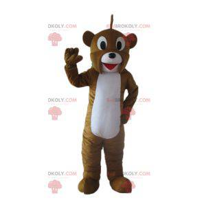 Vänlig och leende brun och vit björnmaskot - Redbrokoly.com