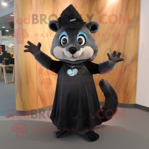 Black Flying Squirrel mascot costume character dressed with a Midi Dress and Beanies