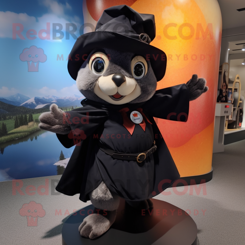 Black Flying Squirrel mascot costume character dressed with a Midi Dress and Beanies Black Flying Squirrel mascot costume character dressed with a Midi Dress and Beanies