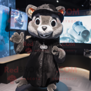 Black Flying Squirrel mascot costume character dressed with a Midi Dress and Beanies