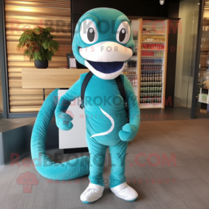 Teal Snake maskot kostume...