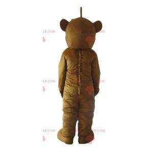 Mascotte d'ours marron et blanc sympathique et souriant -