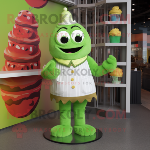 Lime Green Cupcake mascot costume character dressed with a Vest and Bracelets