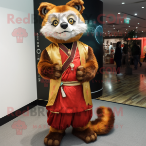 Gold Red Panda mascot costume character dressed with a Dress Pants and Anklets