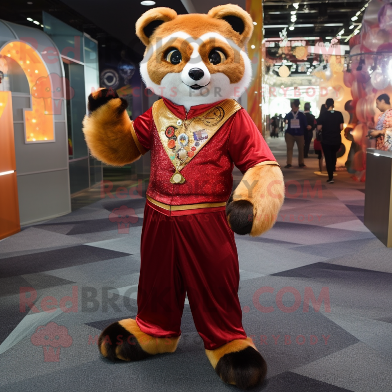 Gold Red Panda mascot costume character dressed with a Dress Pants and Anklets